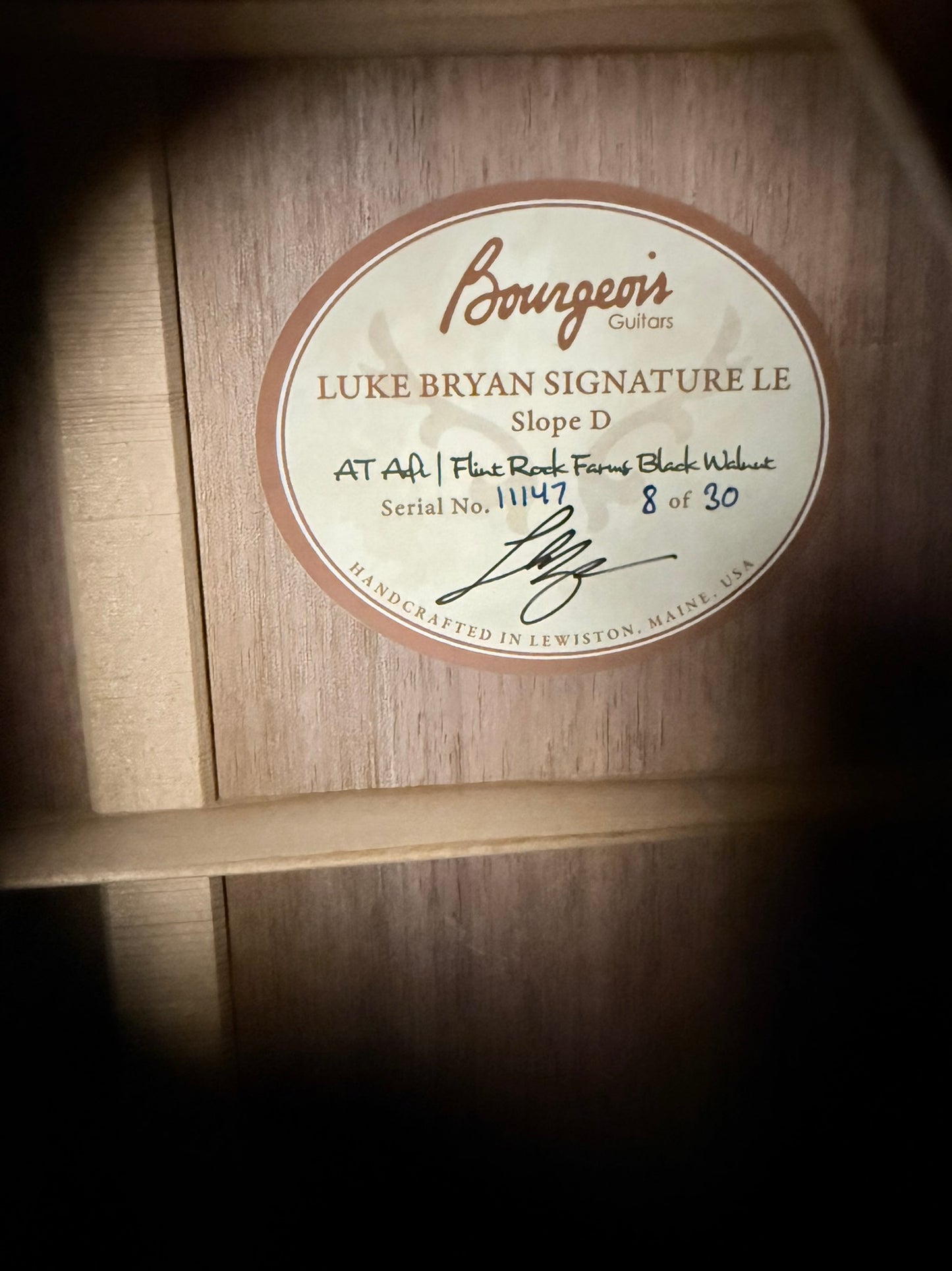 Bourgeois Luke Bryan Signature Limited Editon Torrefied Adirondack/Black Walnut #8 of 30!