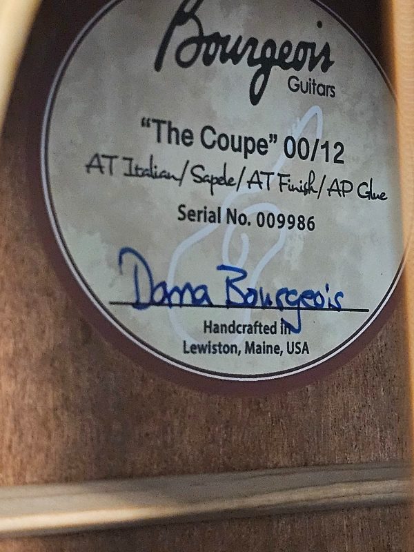 Bourgeois 00/12 "The Coupe" AT Italian Spruce/ FiguredSapele - Authentication