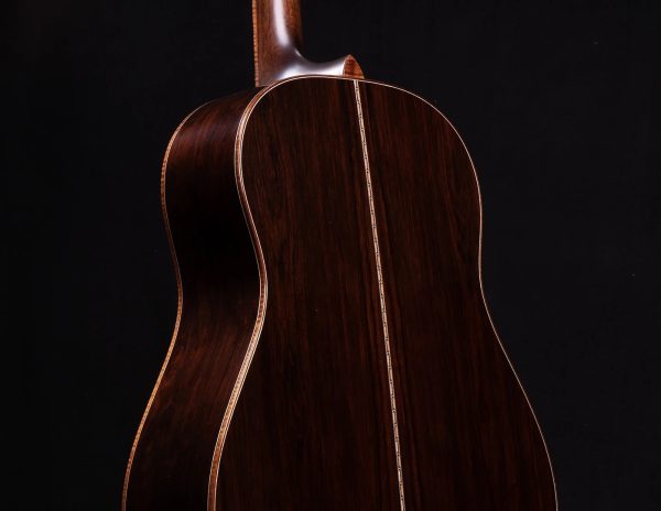 Bourgeois Slope D DB Signature Dreadnaught Torrified Adirondack / Madagascar Rosewood - Back Angle 2